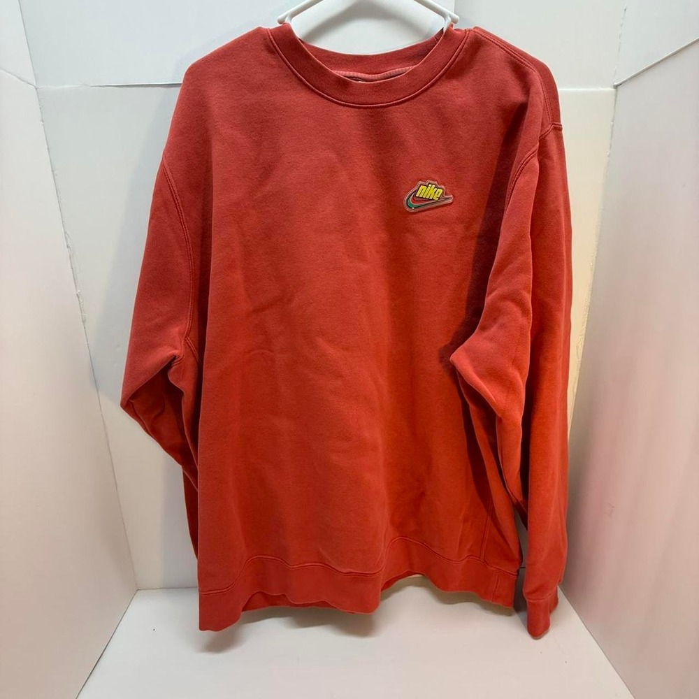 Nike Mens Orange Red Crewneck Sweatshirt Fleece Pullover XL Tall